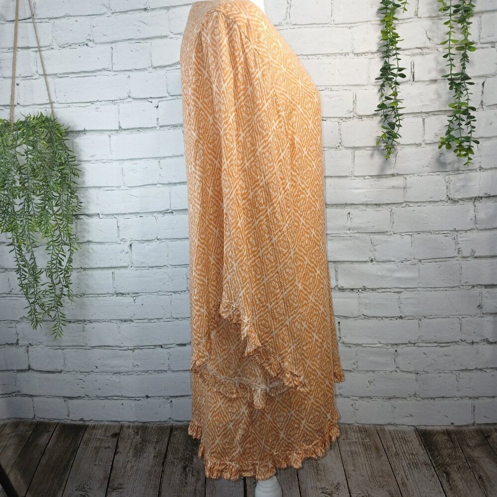 AMUSE SOCIETY TUNIC TOP, WITH RUFFLE TRIM, PUMPKIN AND CREAM COLOR, SIZE SMALL - Picture 6 of 9